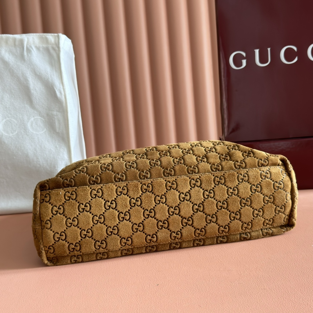 Gucci Beatrix Brown suede GG embossed shoulder everyday