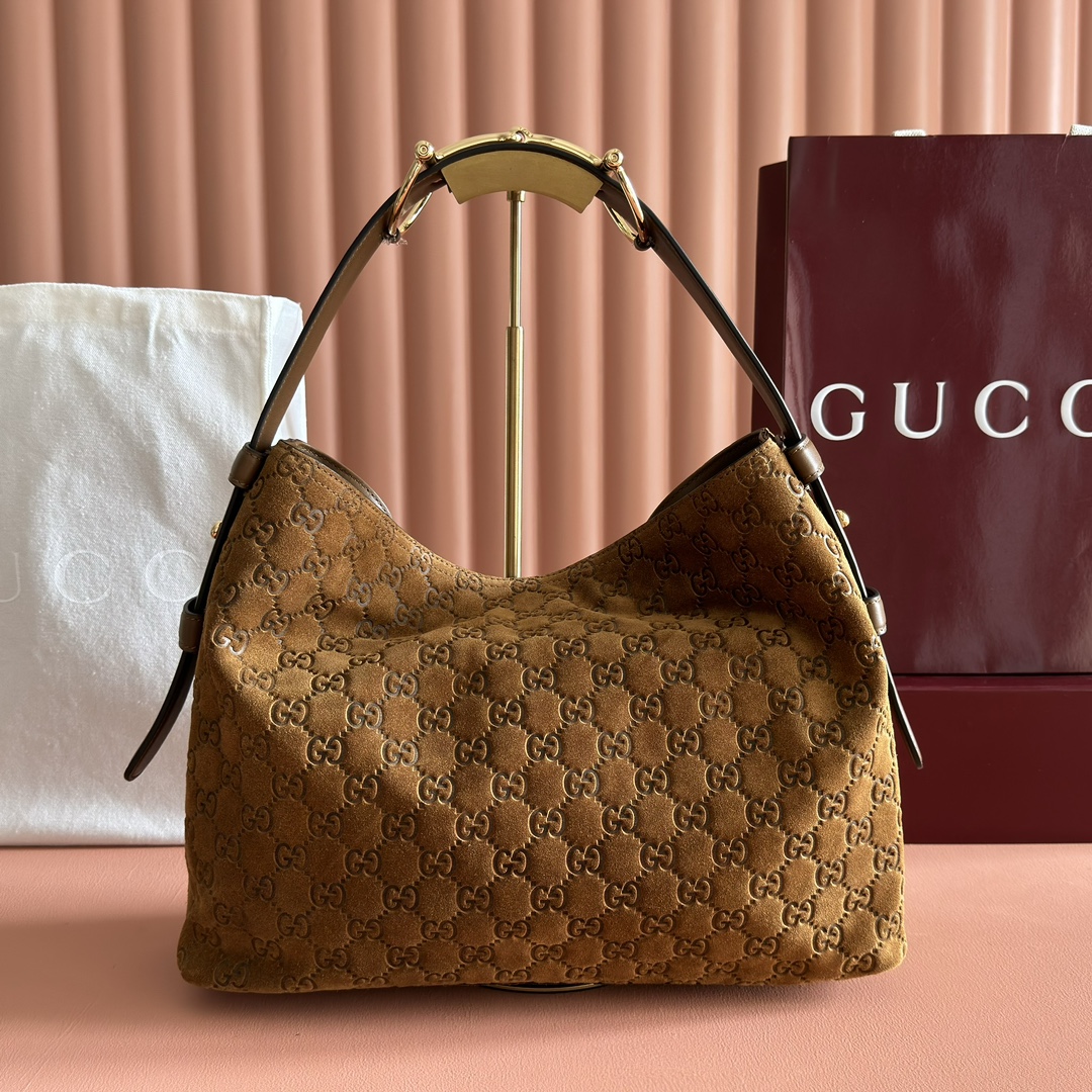 Gucci Beatrix Brown suede GG embossed shoulder everyday