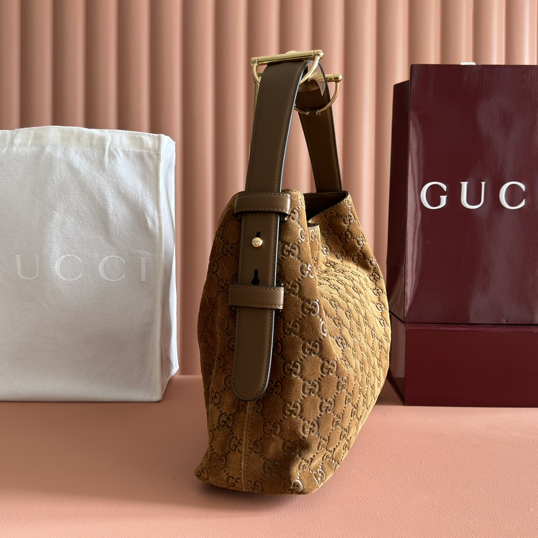 Gucci Beatrix Brown suede GG embossed shoulder everyday