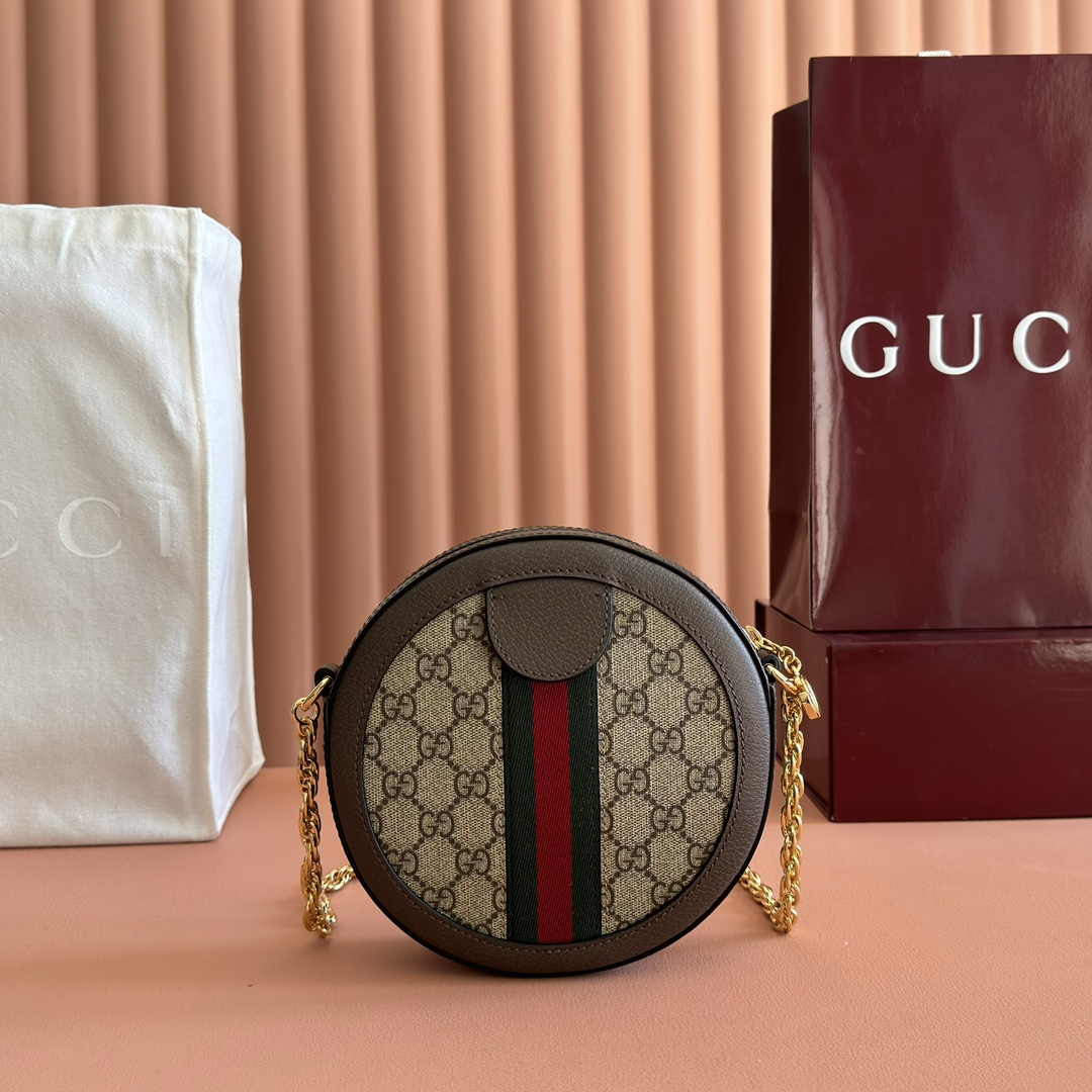 Gucci Ophidia Beige Ebony GG Supreme with brown leather trim 18x18x4 5cm crossbody everyday