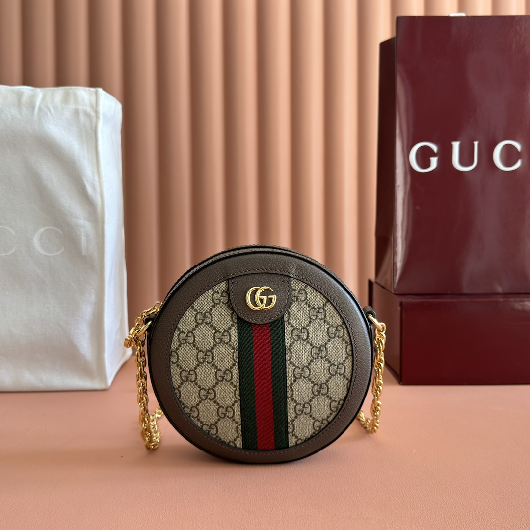 Gucci Ophidia Beige Ebony GG Supreme with brown leather trim 18x18x4 5cm crossbody everyday