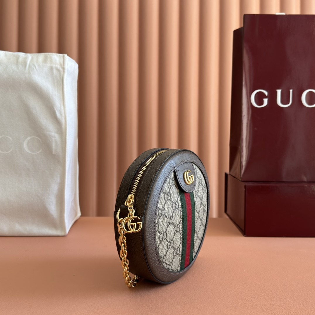 Gucci Ophidia Beige Ebony GG Supreme with brown leather trim 18x18x4 5cm crossbody everyday