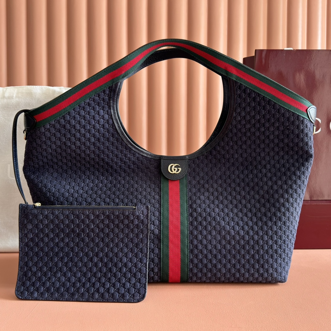 Gucci Giglio Large Tote Bag With Red and Green Web Stripe, Removable Pouch