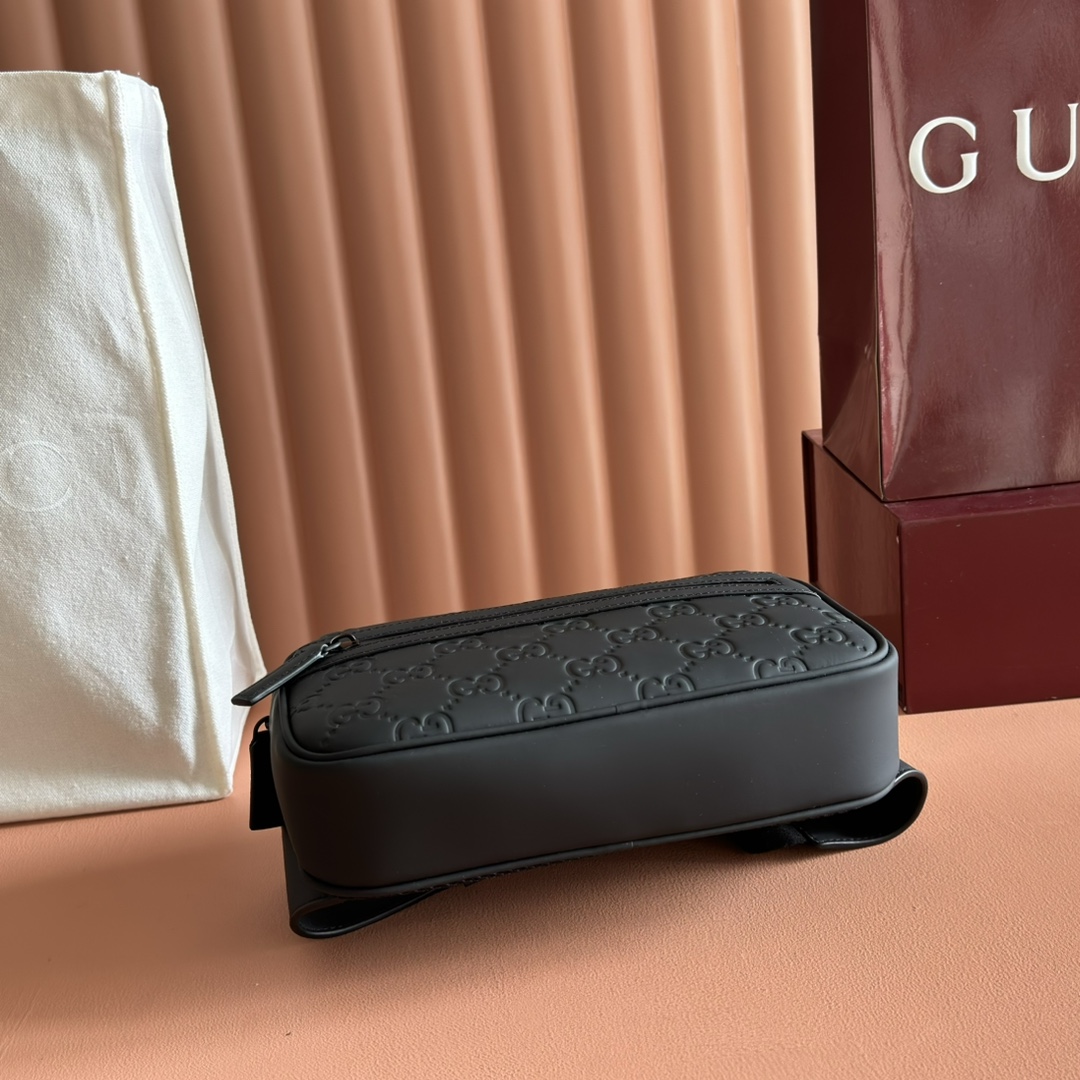 Gucci 771422 AAC4F 1000 Black GG embossed leather crossbody