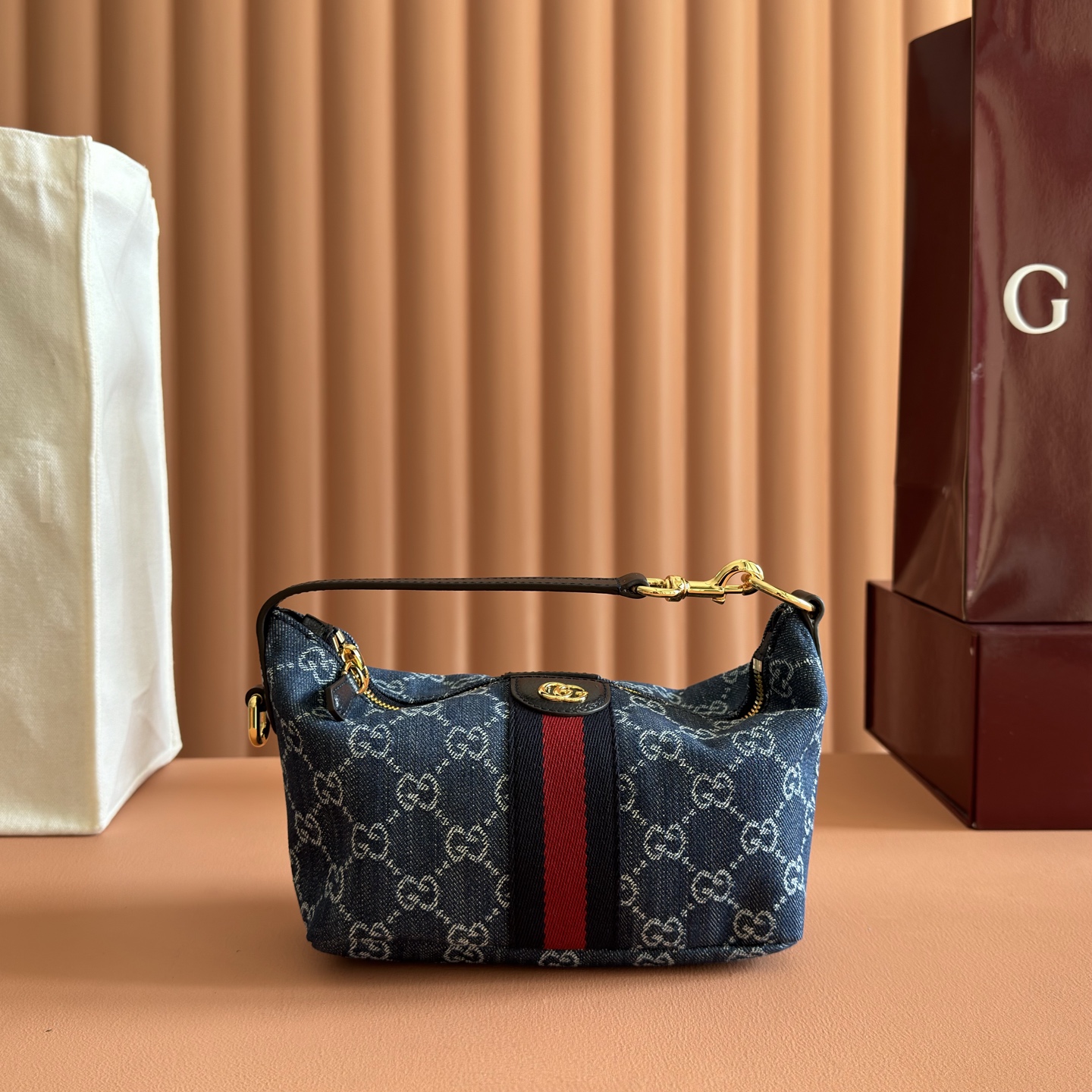 Gucci Blue denim GG with Web stripe shoulder everyday