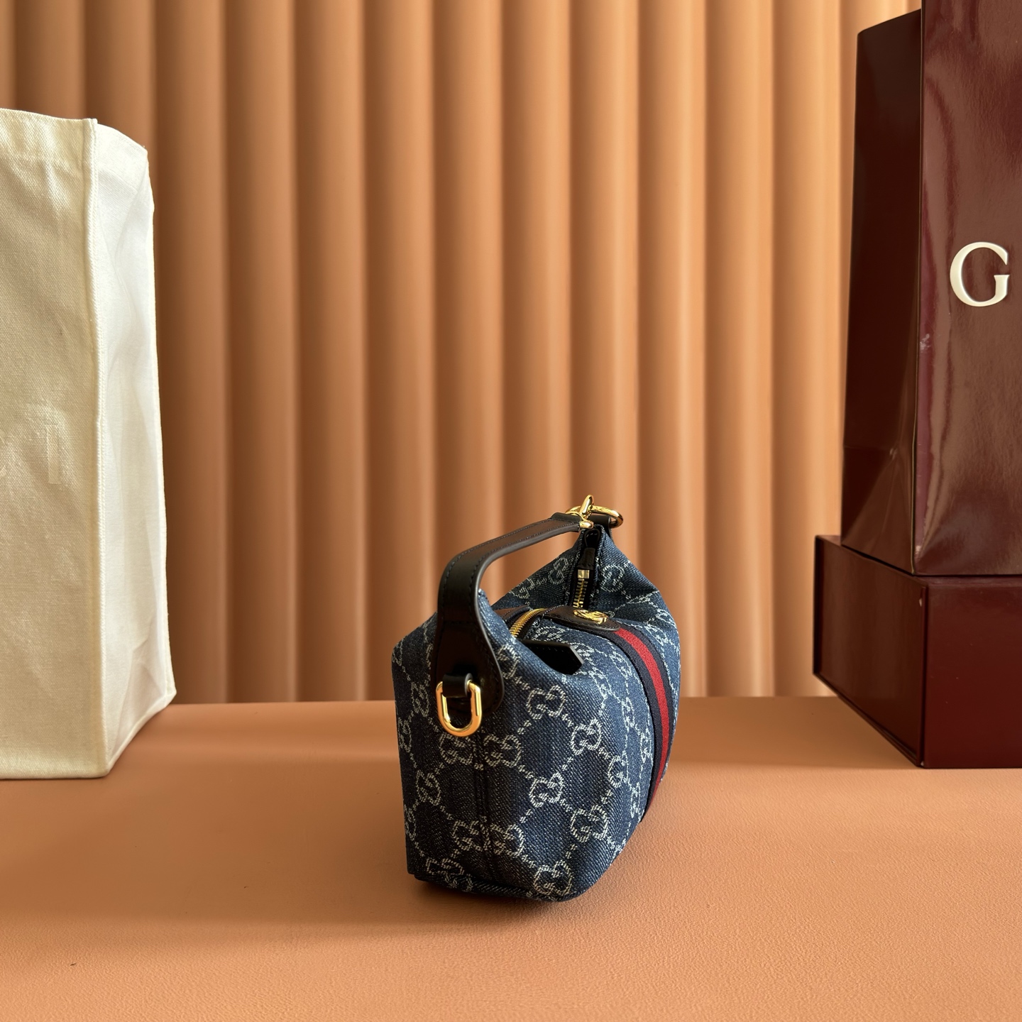 Gucci Blue denim GG with Web stripe shoulder everyday