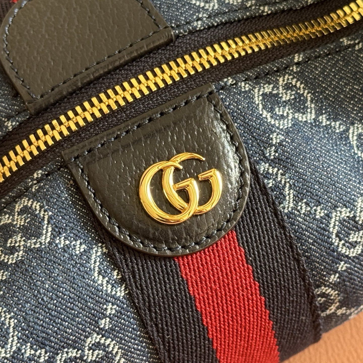 Gucci Blue denim GG with Web stripe shoulder everyday