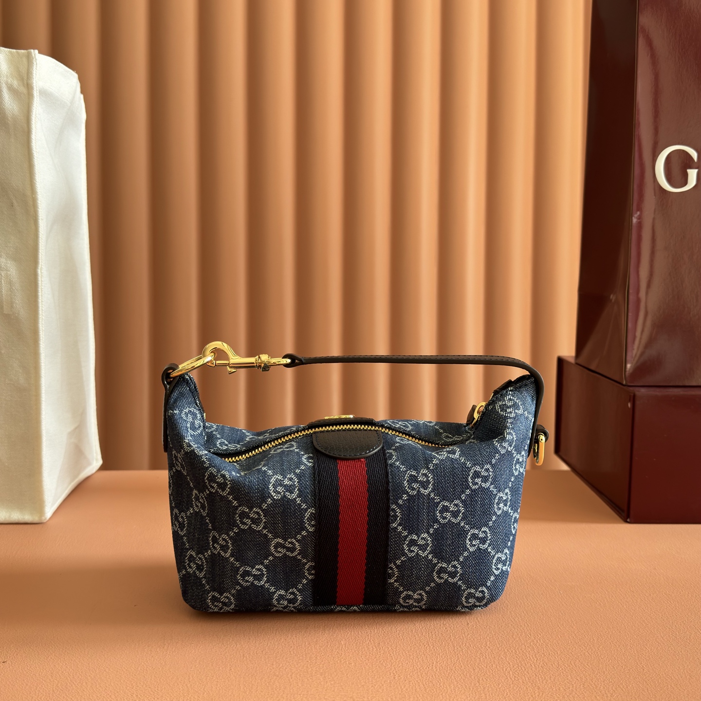 Gucci Blue denim GG with Web stripe shoulder everyday