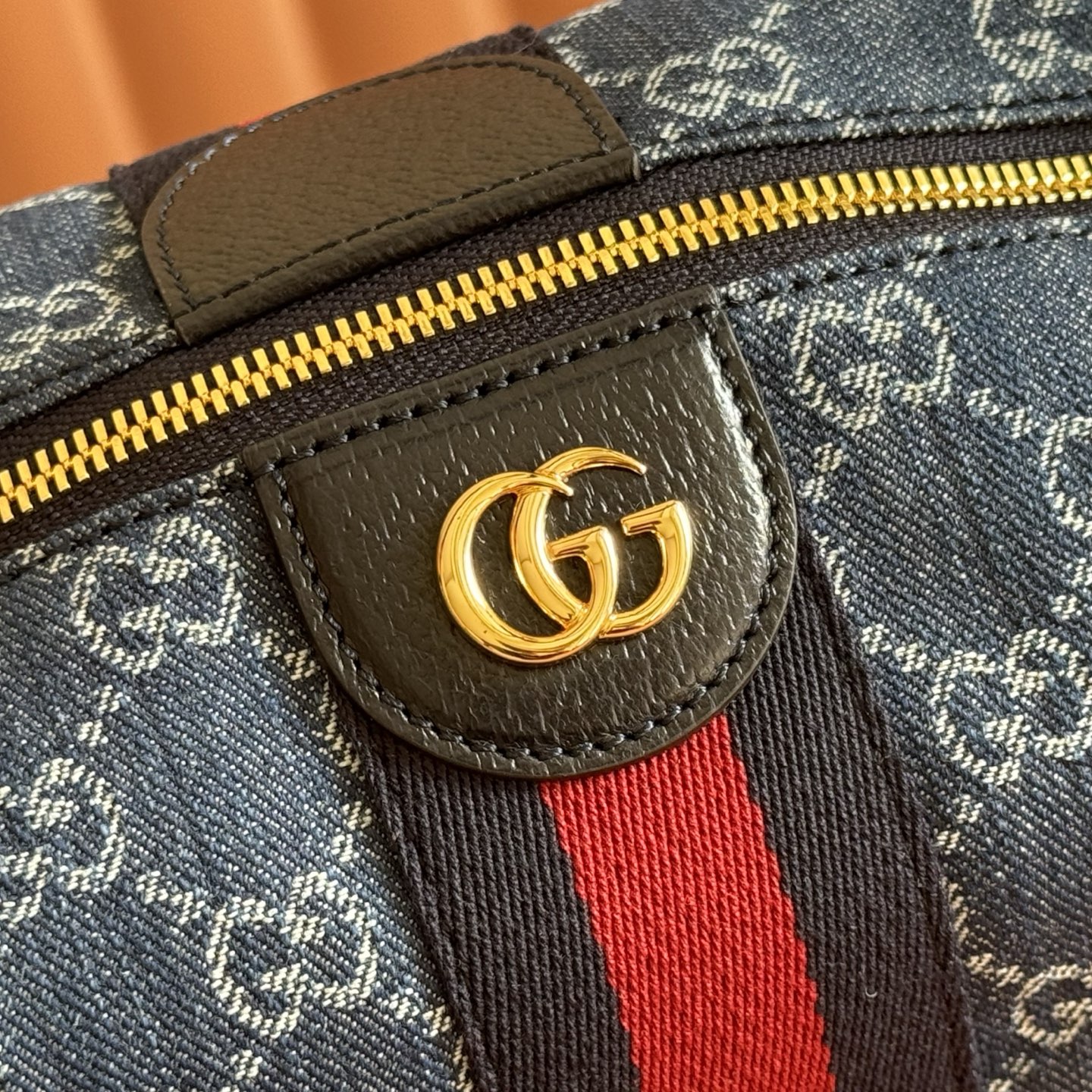 Gucci Blue GG denim with Web stripe shoulder everyday
