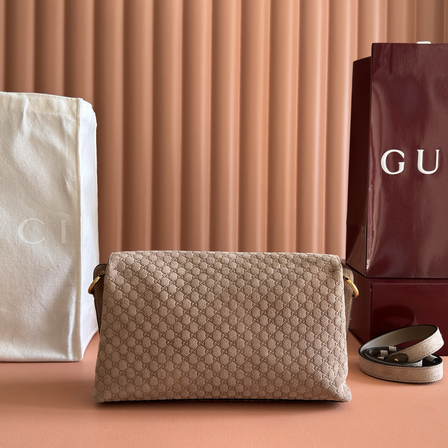 Gucci Beige GG monogram suede shoulder everyday