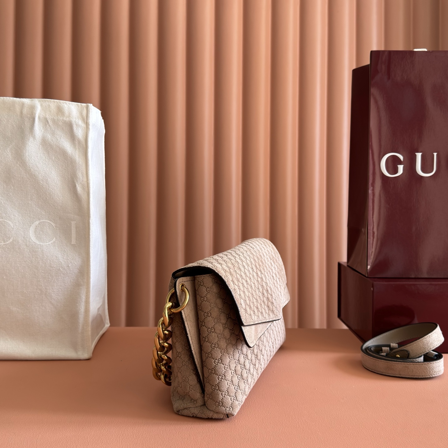 Gucci Beige GG monogram suede shoulder everyday