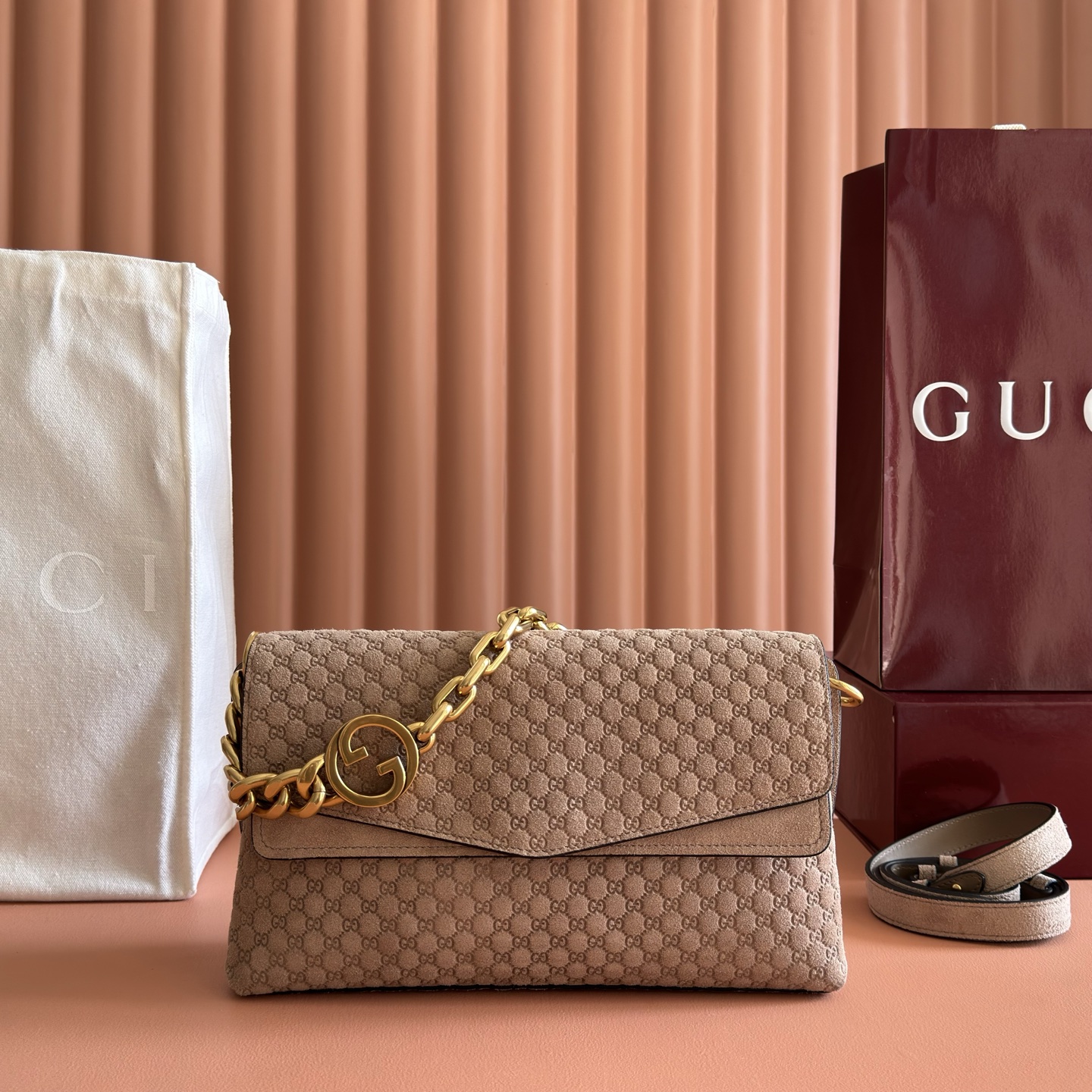 Gucci Beige GG monogram suede shoulder everyday