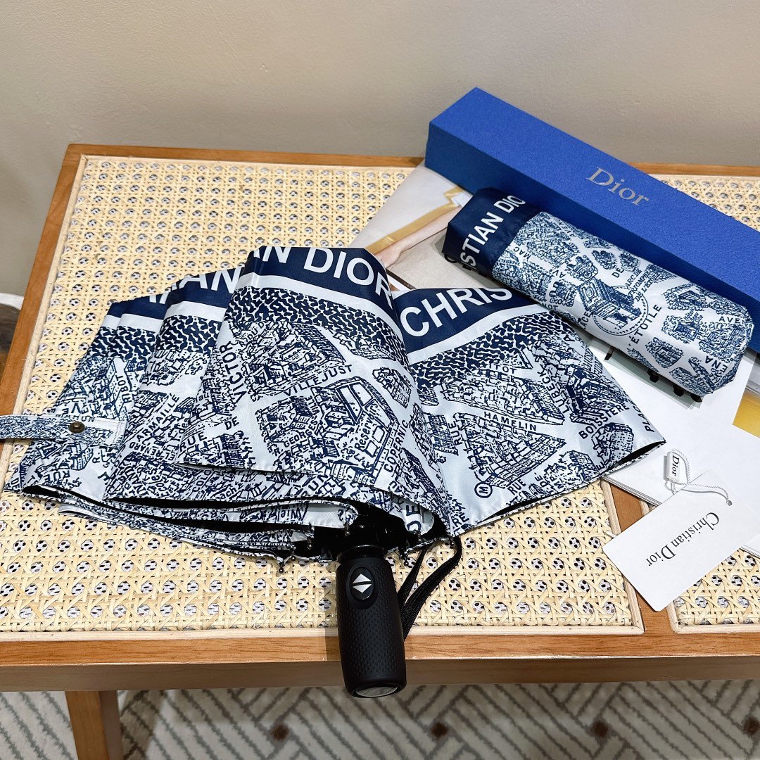 Dior迪奥巴黎地图2024新款爆款三折自动折叠晴雨伞选用台湾进口UV防紫外线伞布原单代工级品质