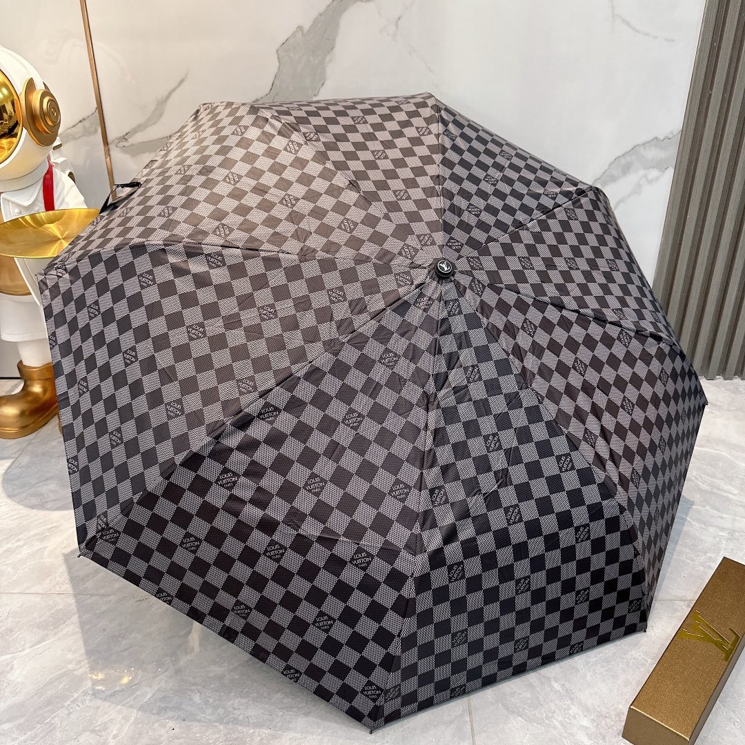 LouVuitton路易威登经典格纹2024夏季新款全自动折叠晴雨伞黑色涂层防晒有效阻隔紫外线99%UP