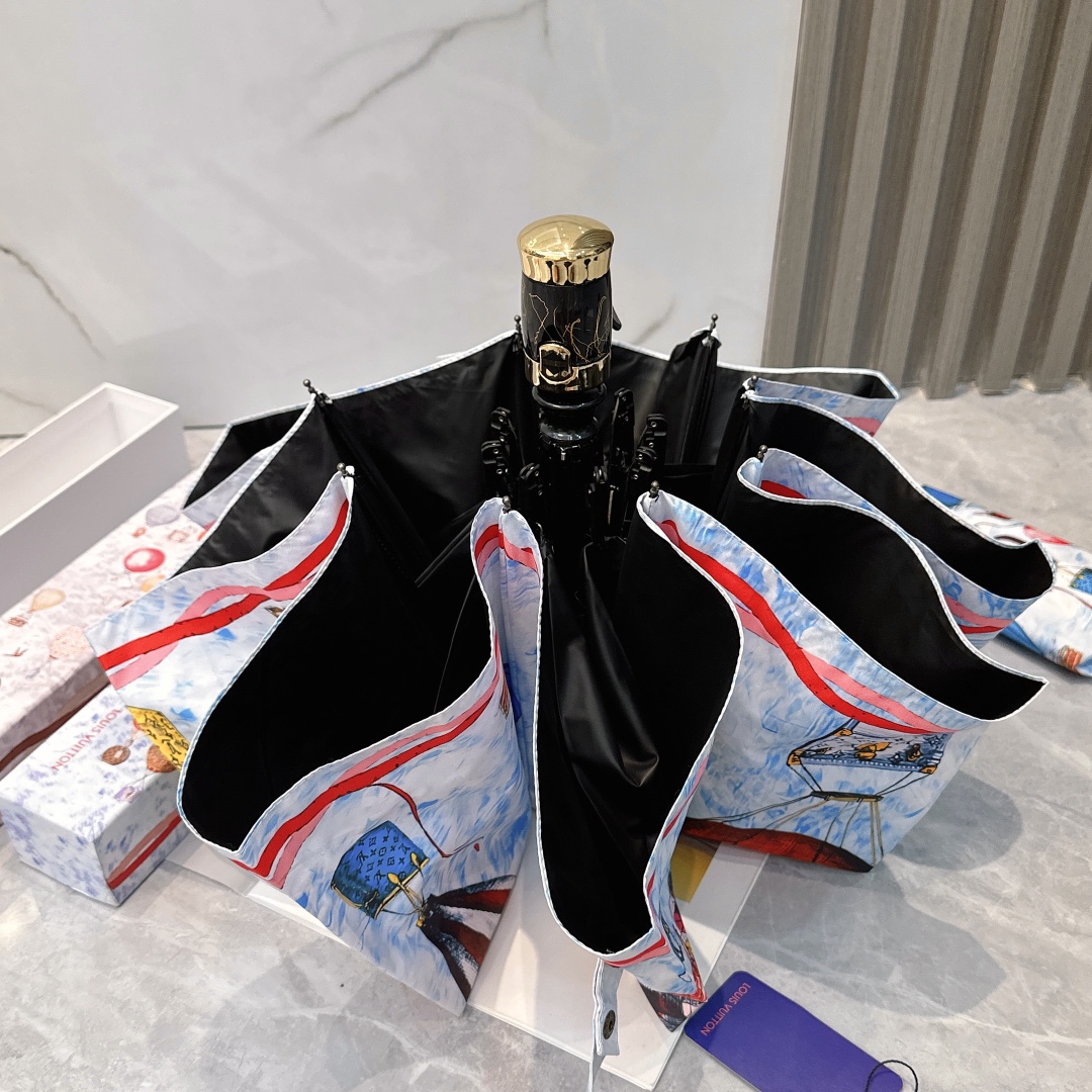 LouVuitton路易威登热气球2024夏季新款全自动折叠晴雨伞黑色涂层防晒有效阻隔紫外线99%UPF