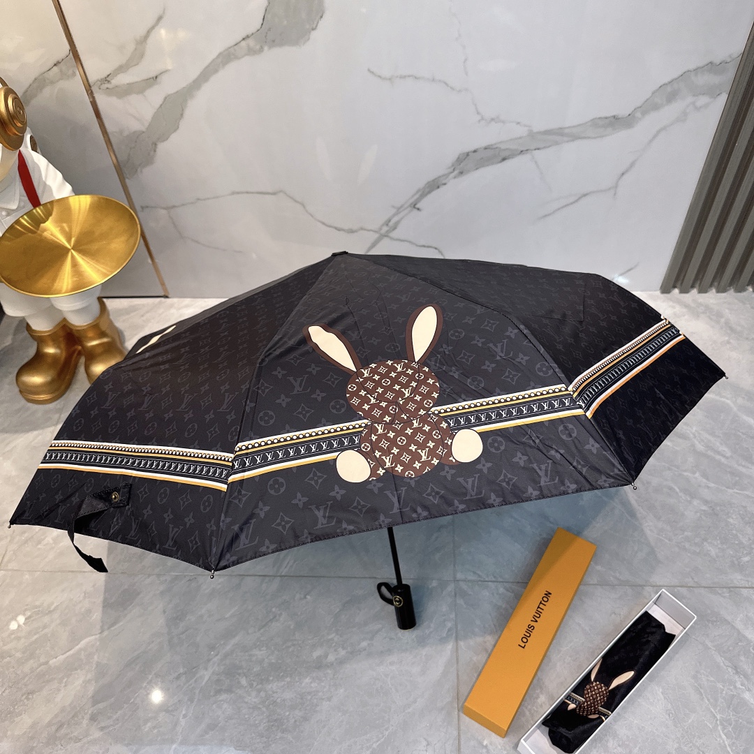 LouVuitton路易威登布偶兔2024夏季新款全自动折叠晴雨伞黑色涂层防晒有效阻隔紫外线99%UPF