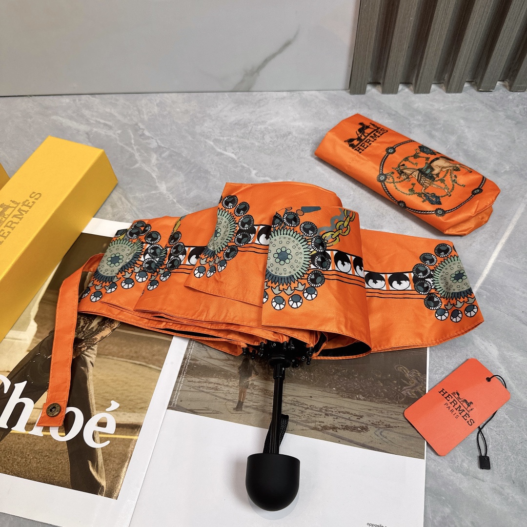 爱马仕Hermès2024新款五折折叠晴雨伞时尚原单代工品质细节精致看得见的品质打破一成不变色泽纯正艳丽