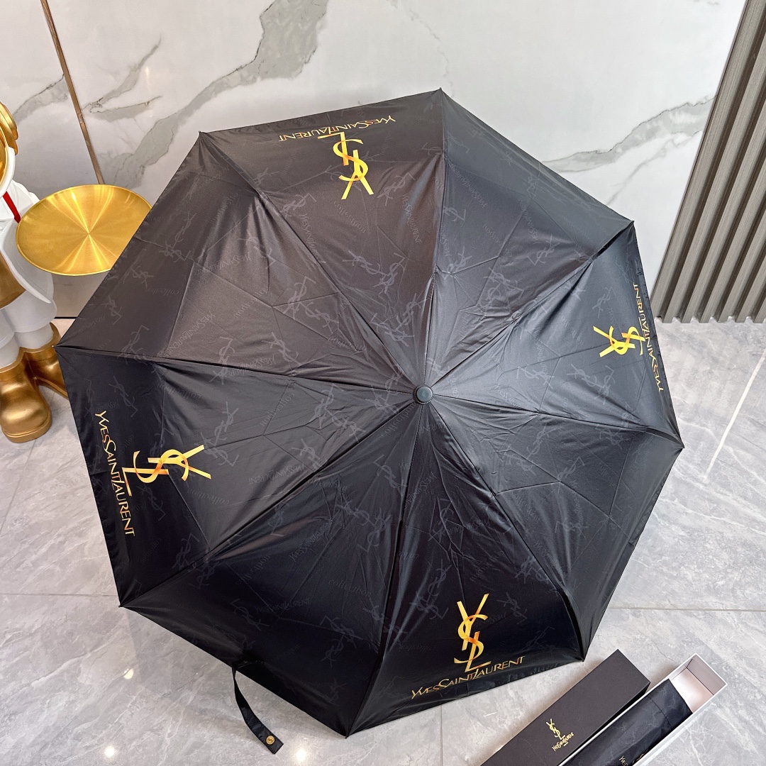 YSL圣罗兰YvesSaintLaurent2024夏季新款全自动折叠晴雨伞黑色涂层防晒有效阻隔紫外线9