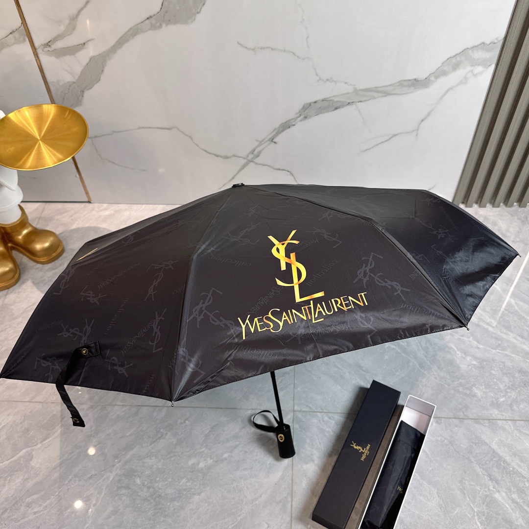 YSL圣罗兰YvesSaintLaurent2024夏季新款全自动折叠晴雨伞黑色涂层防晒有效阻隔紫外线9