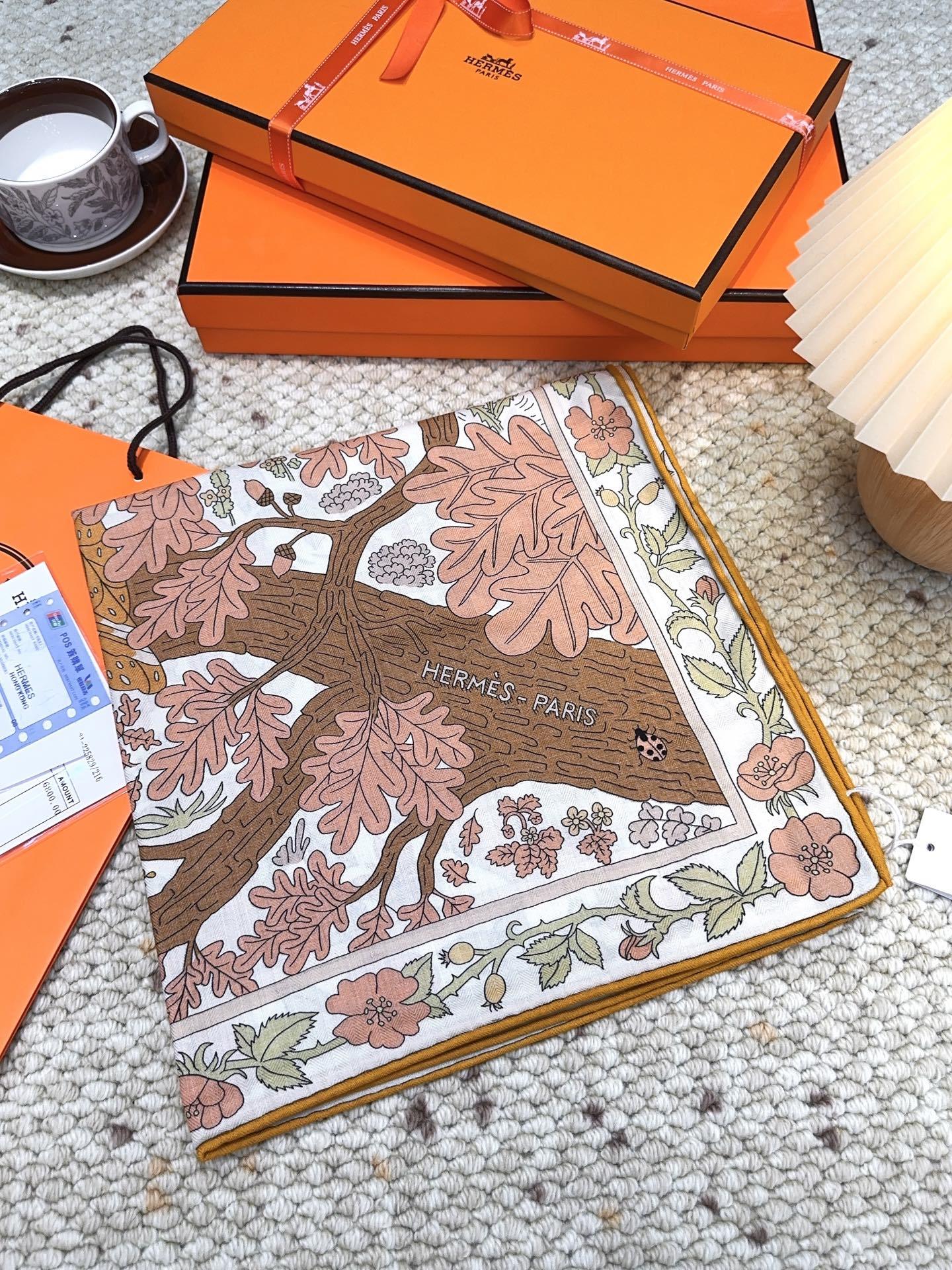 爱马仕(Hermes)2025年秋冬抢先 上新💞【双面同色丝毛方巾】手工卷边山羊绒和真丝混纺披肩(70%