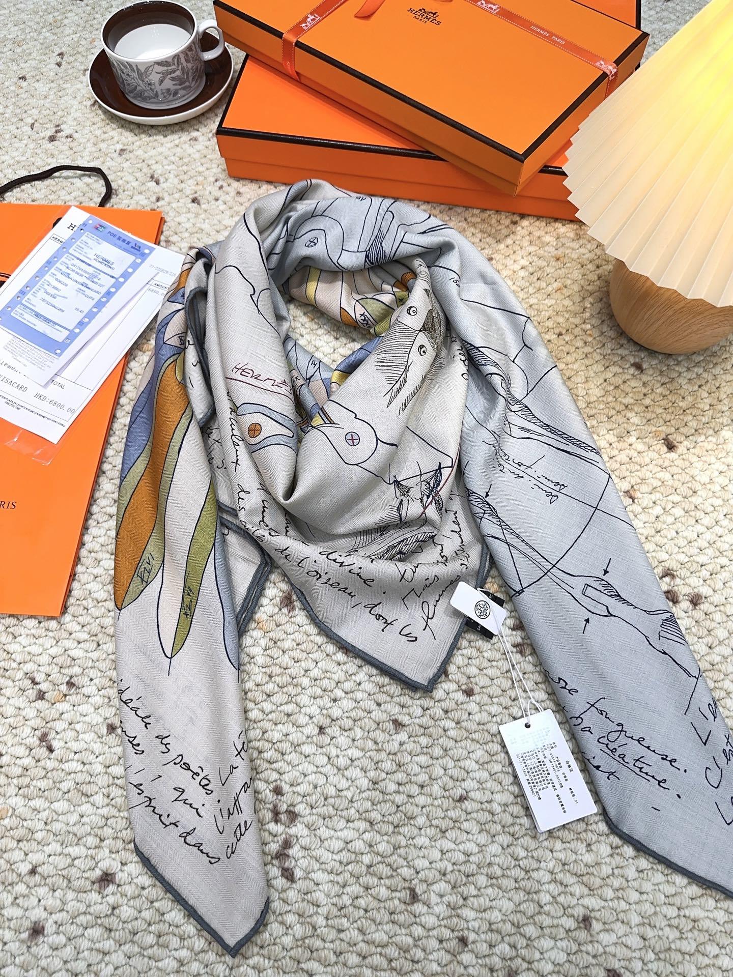 爱马仕(Hermes)2025年秋冬抢先 上新💞【双面同色丝毛方巾】手工卷边山羊绒和真丝混纺披肩(70%