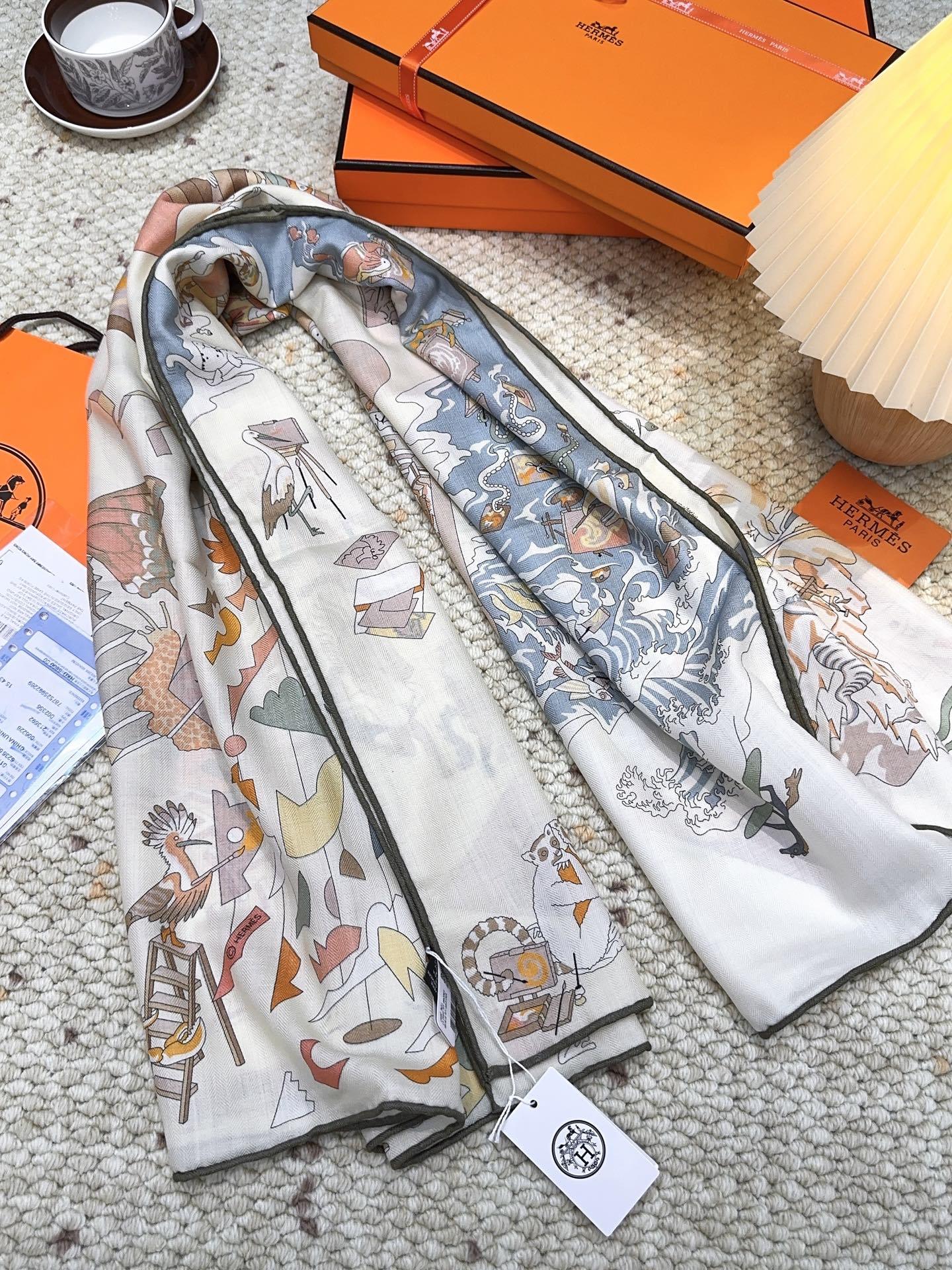 爱马仕(Hermes)2025年秋冬抢先 上新💞【双面同色丝毛方巾】手工卷边山羊绒和真丝混纺披肩(70%