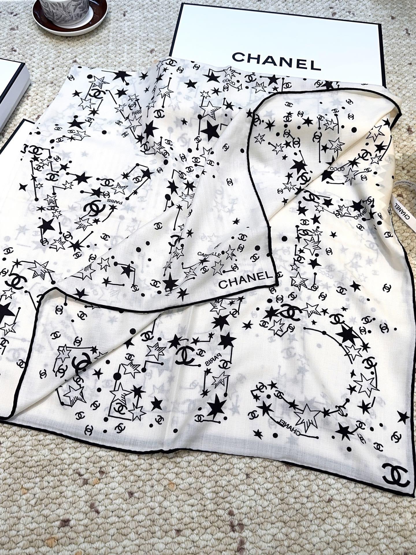 香奈儿(CHANEL)140*140上新❤️【真丝丝绒款】Chanel 【▪️温柔而娴静,箱包logo优