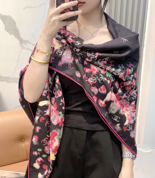 Chanel Classic Camellia Coco Style Velvet Large Square Scarf - 140cm x 140cm 1 Chanel Classic Camellia Coco Style Velvet Large Square Scarf - 140cm x 140cm