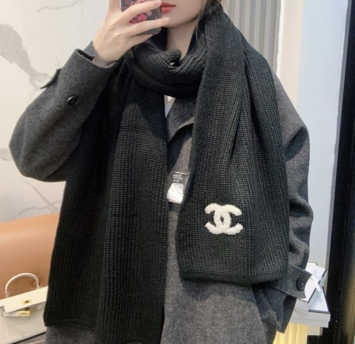 Chanel Wool-Cashmere Blend Knit Scarf, 175 x 30 cm, Black 1 Chanel Wool-Cashmere Blend Knit Scarf, 175 x 30 cm, Black