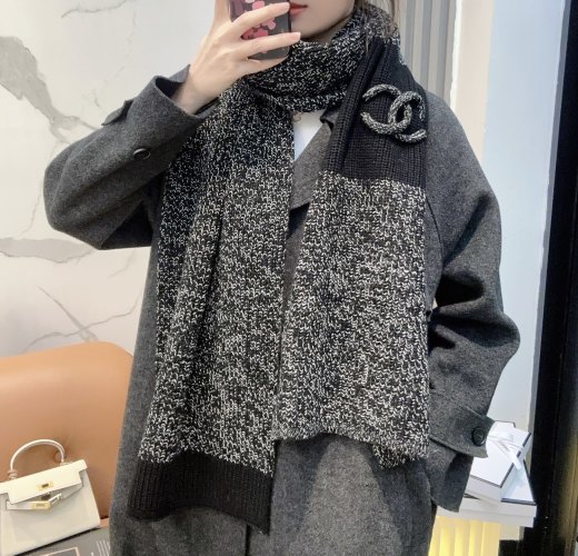 Chanel Wool-Cashmere Blend Knit Scarf with Iconic CC Logo, 175 x 30 cm 1 Chanel Wool-Cashmere Blend Knit Scarf with Iconic CC Logo, 175 x 30 cm