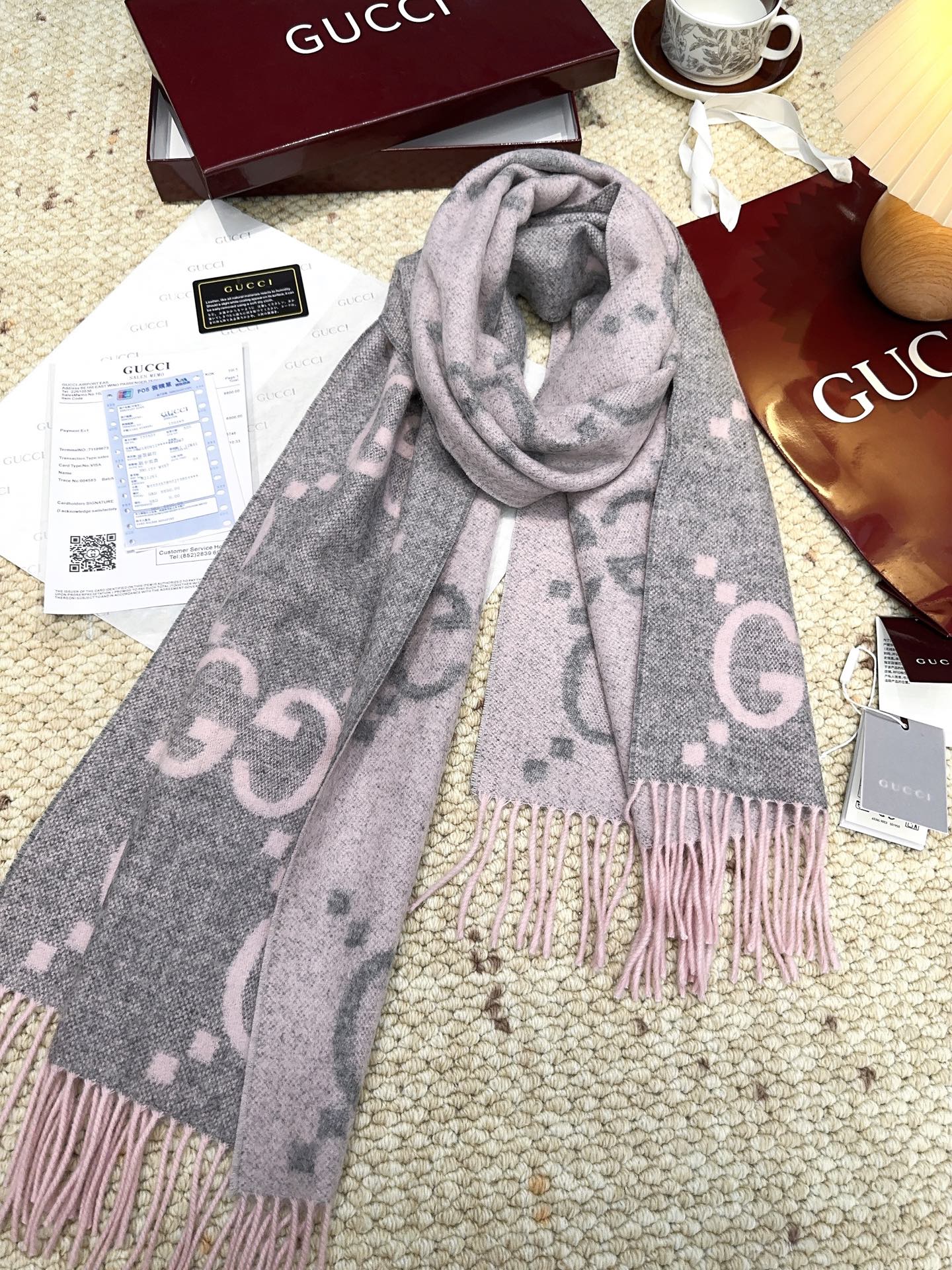 ✔️渠货：古驰（Gucci） 新款 大G双面羊绒围巾 Size：45*200cm 100%羊绒G家难得纯