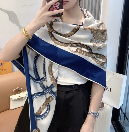 Hermès 140 cm Silk and Cashmere Scarf with Equestrian-Inspired Design 1 Hermès 140 cm Silk and Cashmere Scarf with Equestrian-Inspired Design