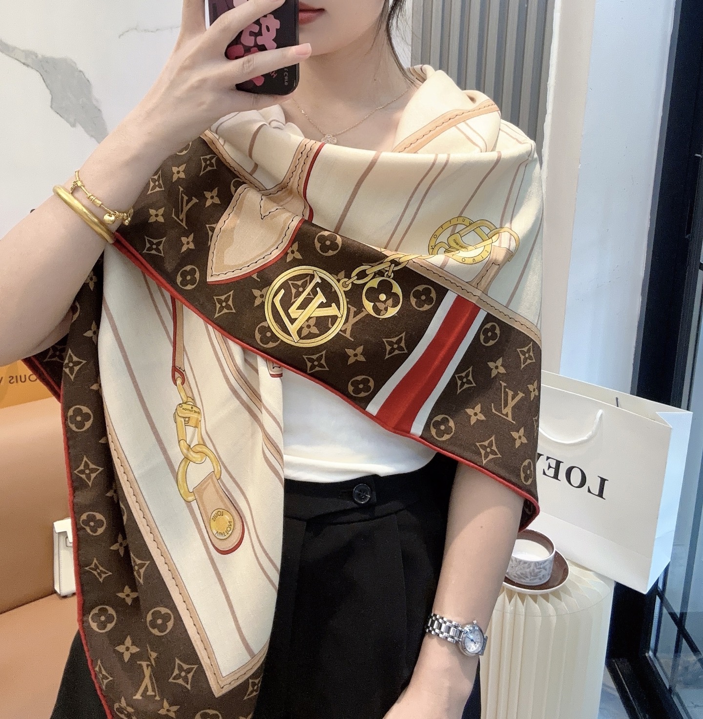 Louis Vuitton x TM Monogram Superflat Flowers Shawl 140cm Silk-Wool Blend