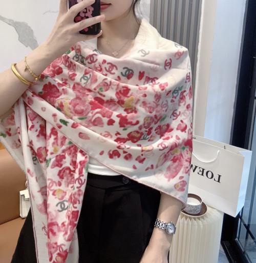 Chanel Floral Silk Scarf - Elegant Coco Style with Classic Camellia Design 1 Chanel Floral Silk Scarf - Elegant Coco Style with Classic Camellia Design