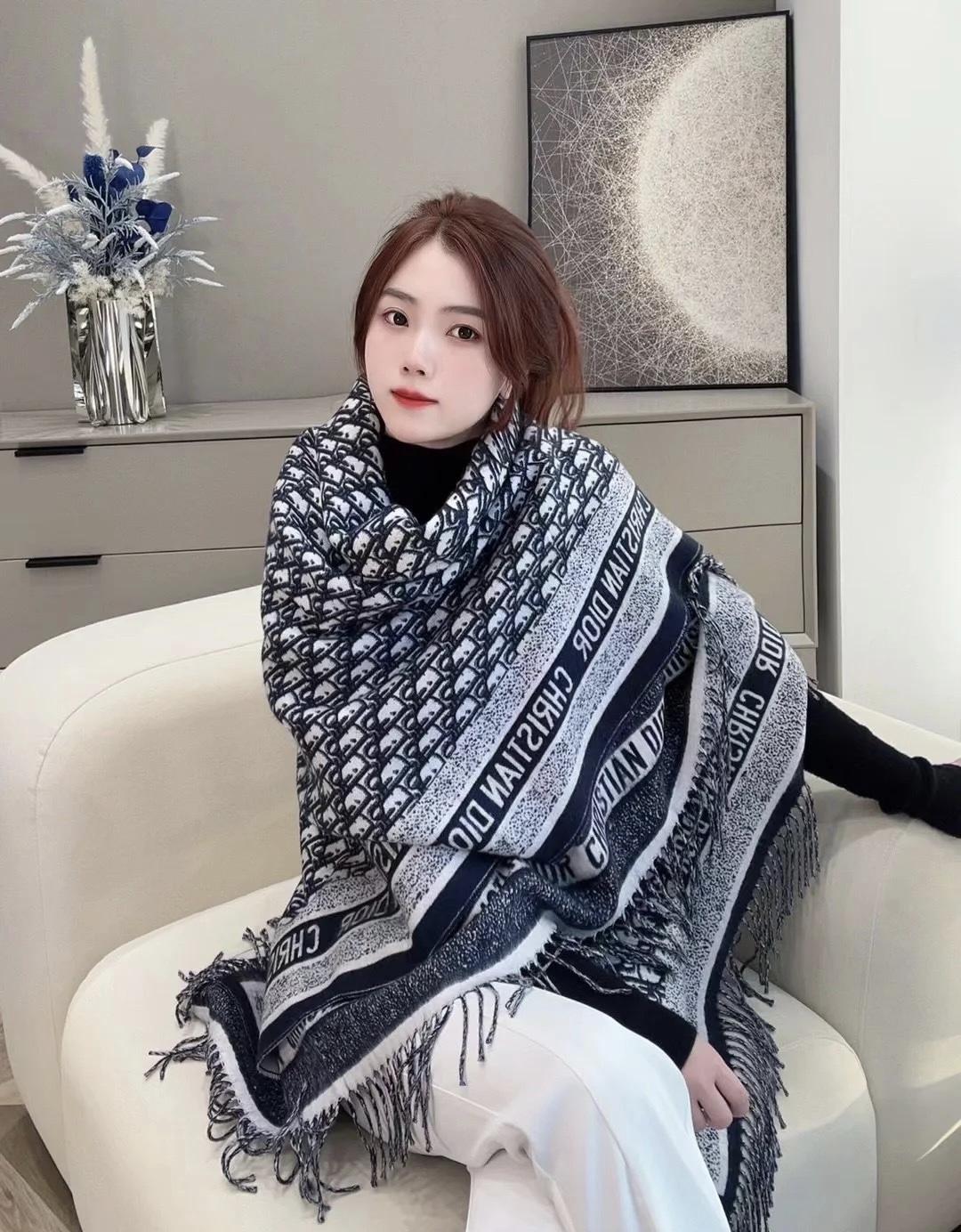 ✔️【顶级版本】DIOR 迪奥CD提花logo印花大方巾围巾披肩毛毯三用，这款围巾超级大，尺寸达到140