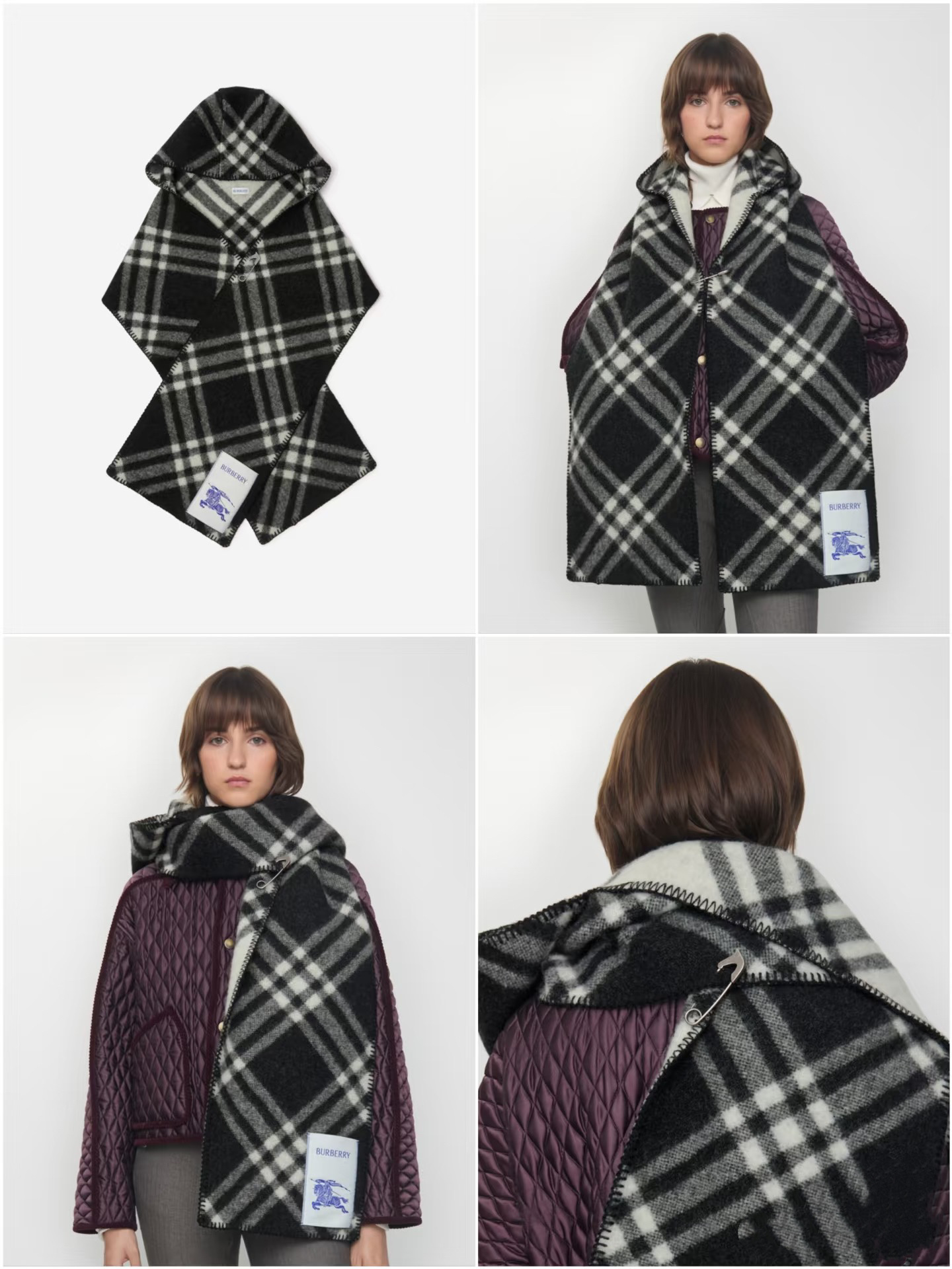 𝐁𝐔𝐑𝐁𝐄𝐑𝐑𝐘 走秀款🔥《骑士马连帽围巾》Size：195x30cm 100%羊毛 马术骑士徽标落款，