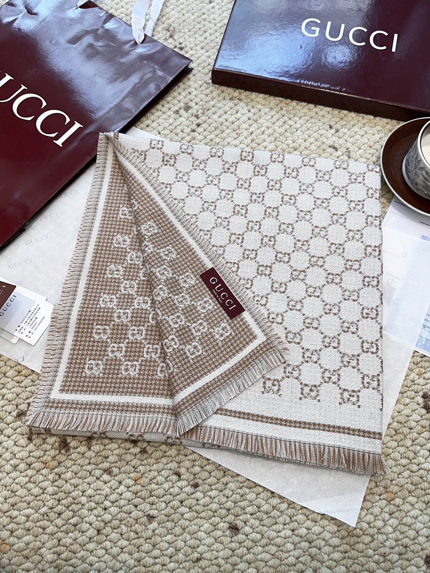 G家。【小G双面-▪️Gu秋冬新款，专柜主打的GG时髦复古双面羊毛围巾！！】Gu主打系列，太喜欢这样的调