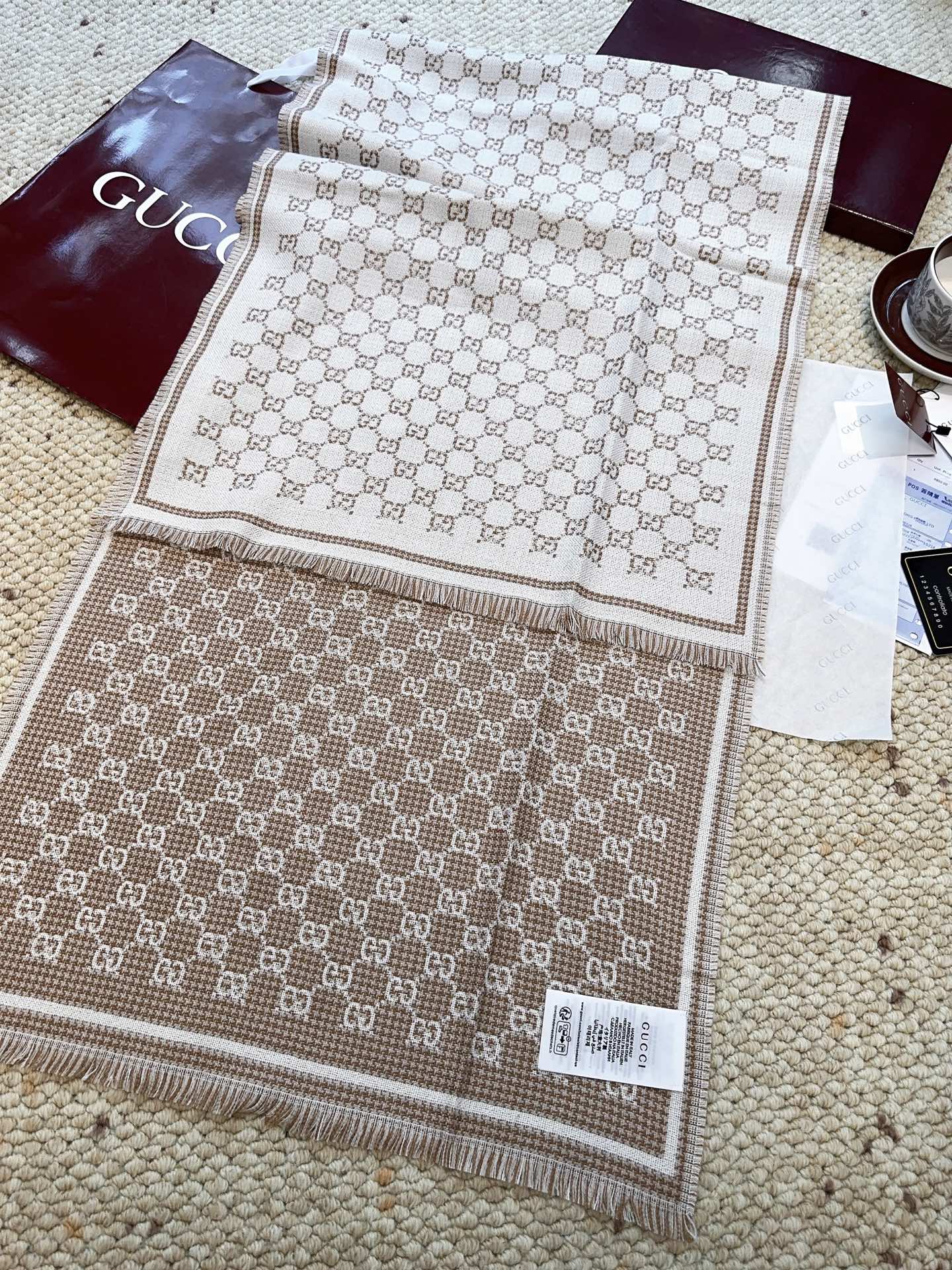 G家。【小G双面-▪️Gu秋冬新款，专柜主打的GG时髦复古双面羊毛围巾！！】Gu主打系列，太喜欢这样的调