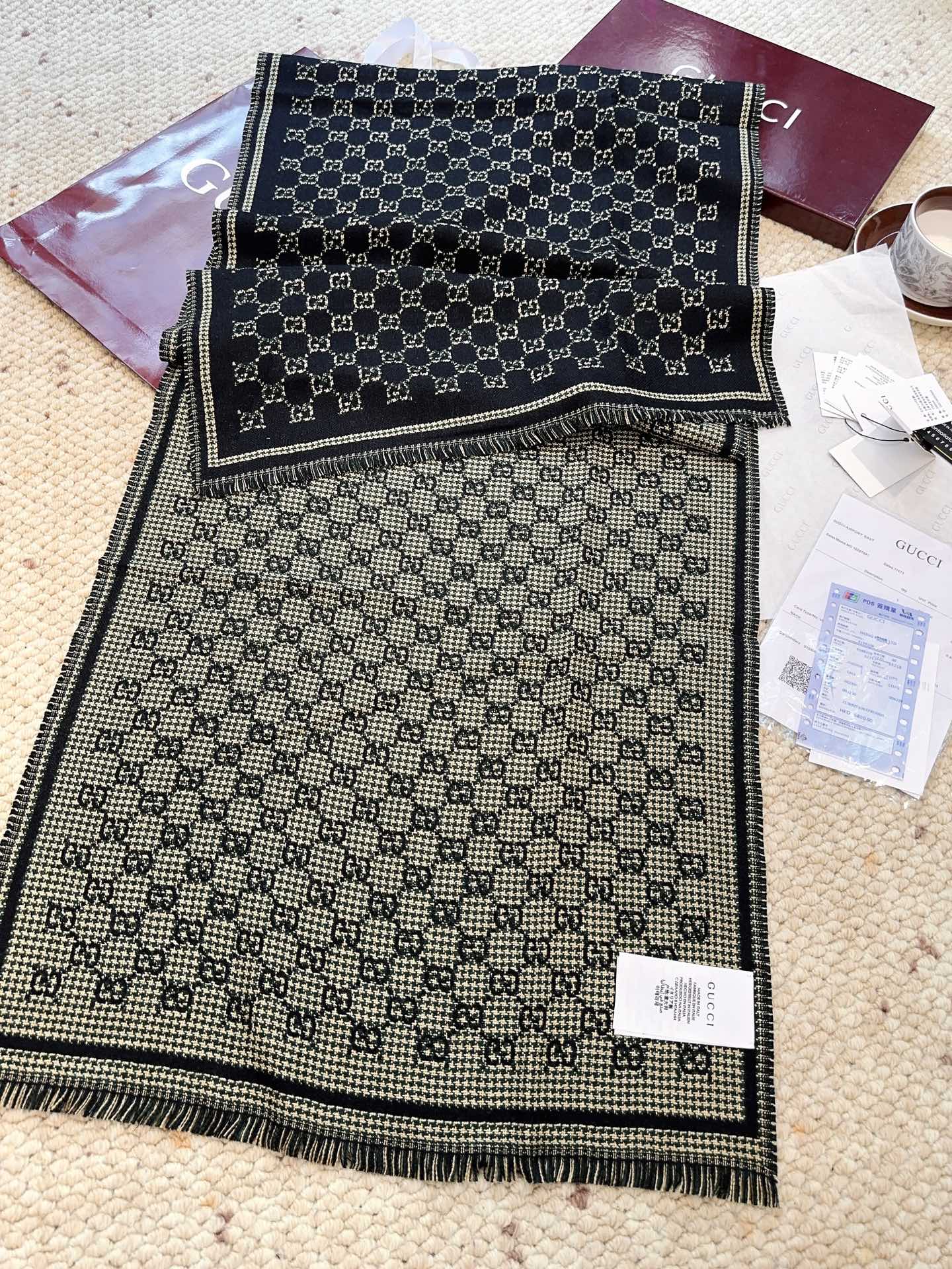 G家。【小G双面-▪️Gu秋冬新款，专柜主打的GG时髦复古双面羊毛围巾！！】Gu主打系列，太喜欢这样的调