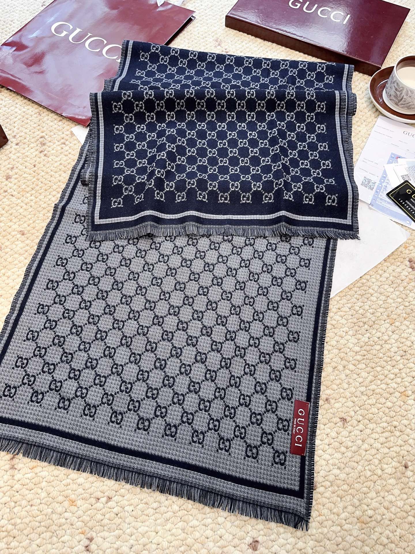 G家。【小G双面-▪️Gu秋冬新款，专柜主打的GG时髦复古双面羊毛围巾！！】Gu主打系列，太喜欢这样的调