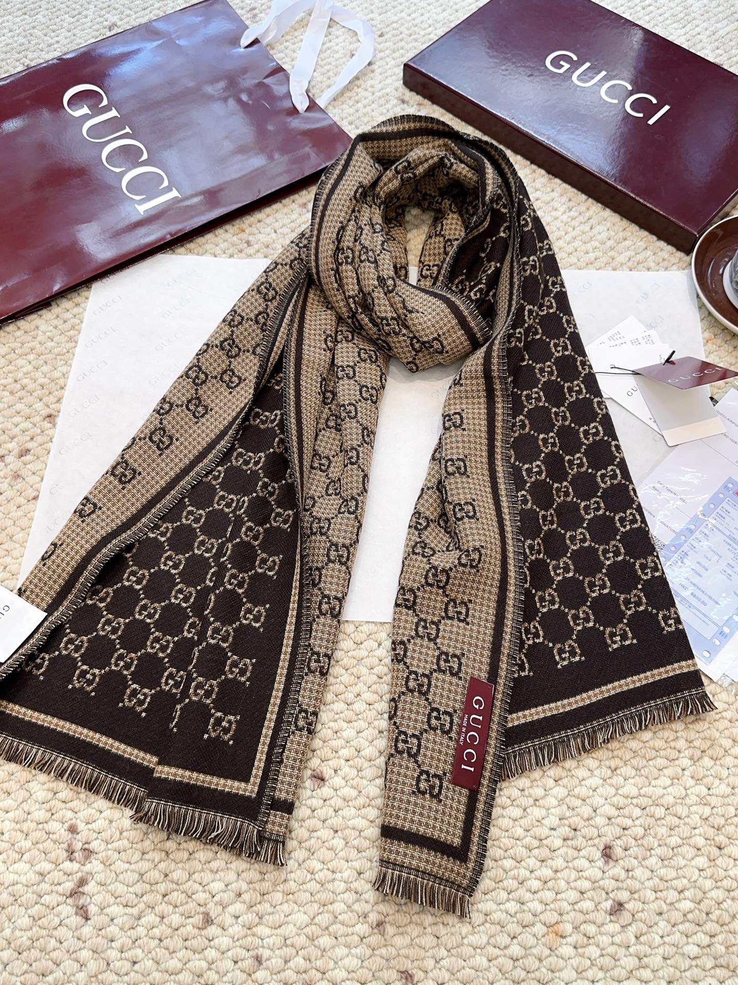 G家。【小G双面-▪️Gu秋冬新款，专柜主打的GG时髦复古双面羊毛围巾！！】Gu主打系列，太喜欢这样的调