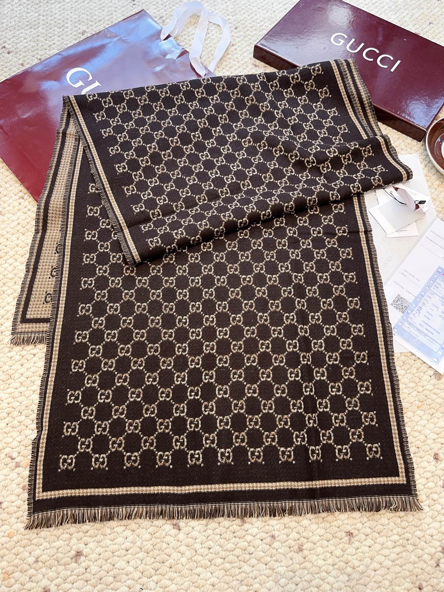 G家。【小G双面-▪️Gu秋冬新款，专柜主打的GG时髦复古双面羊毛围巾！！】Gu主打系列，太喜欢这样的调