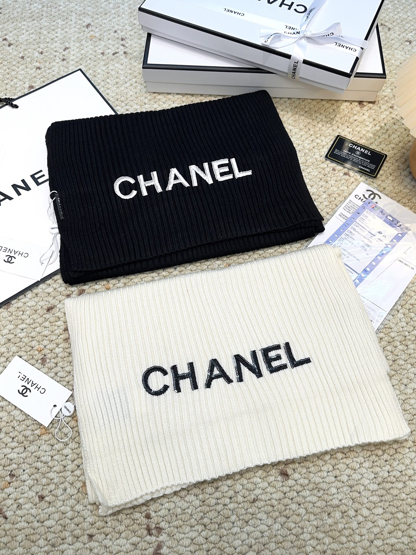 Chanel 特批100 秋冬新款香奈儿羊绒围巾 免代购级别 重工珠片 毛线双重刺绣 高级货 TA的高级与优雅
