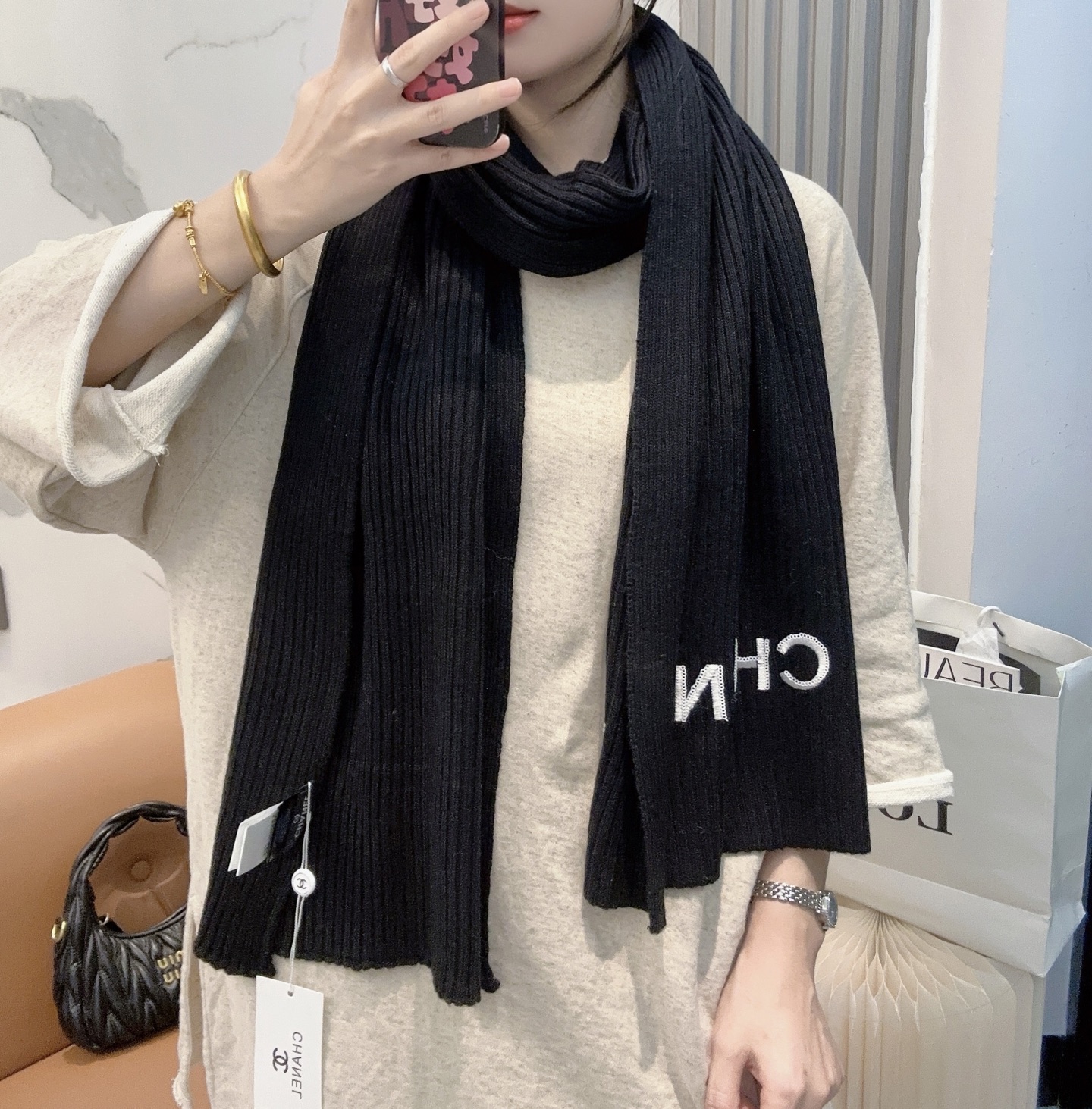 Chanel 特批100 秋冬新款香奈儿羊绒围巾 免代购级别 重工珠片 毛线双重刺绣 高级货 TA的高级与优雅