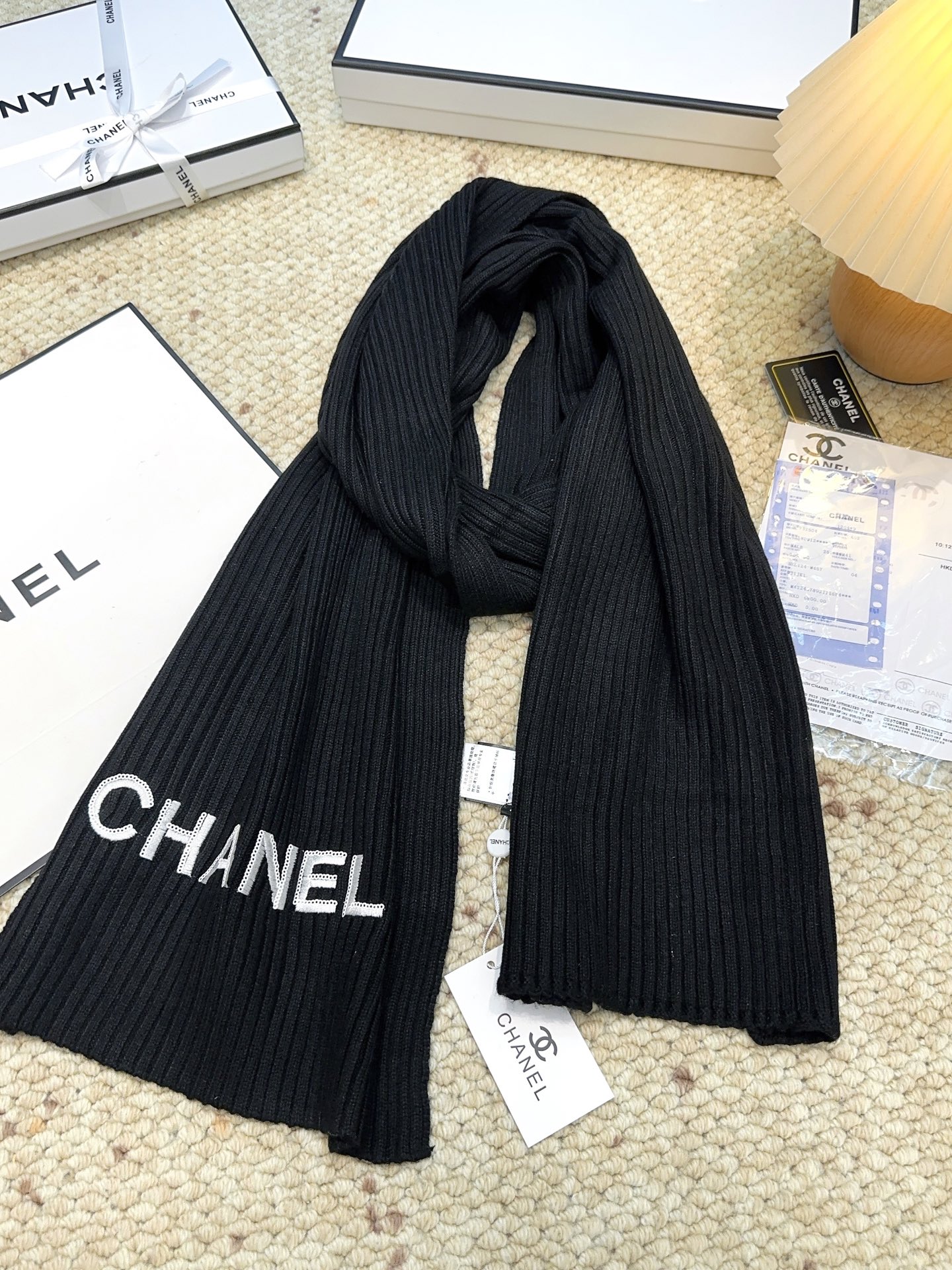 Chanel 特批100 秋冬新款香奈儿羊绒围巾 免代购级别 重工珠片 毛线双重刺绣 高级货 TA的高级与优雅