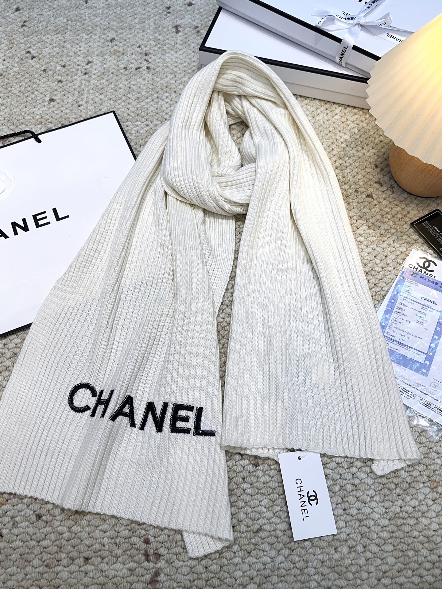 Chanel 特批100 秋冬新款香奈儿羊绒围巾 免代购级别 重工珠片 毛线双重刺绣 高级货 TA的高级与优雅