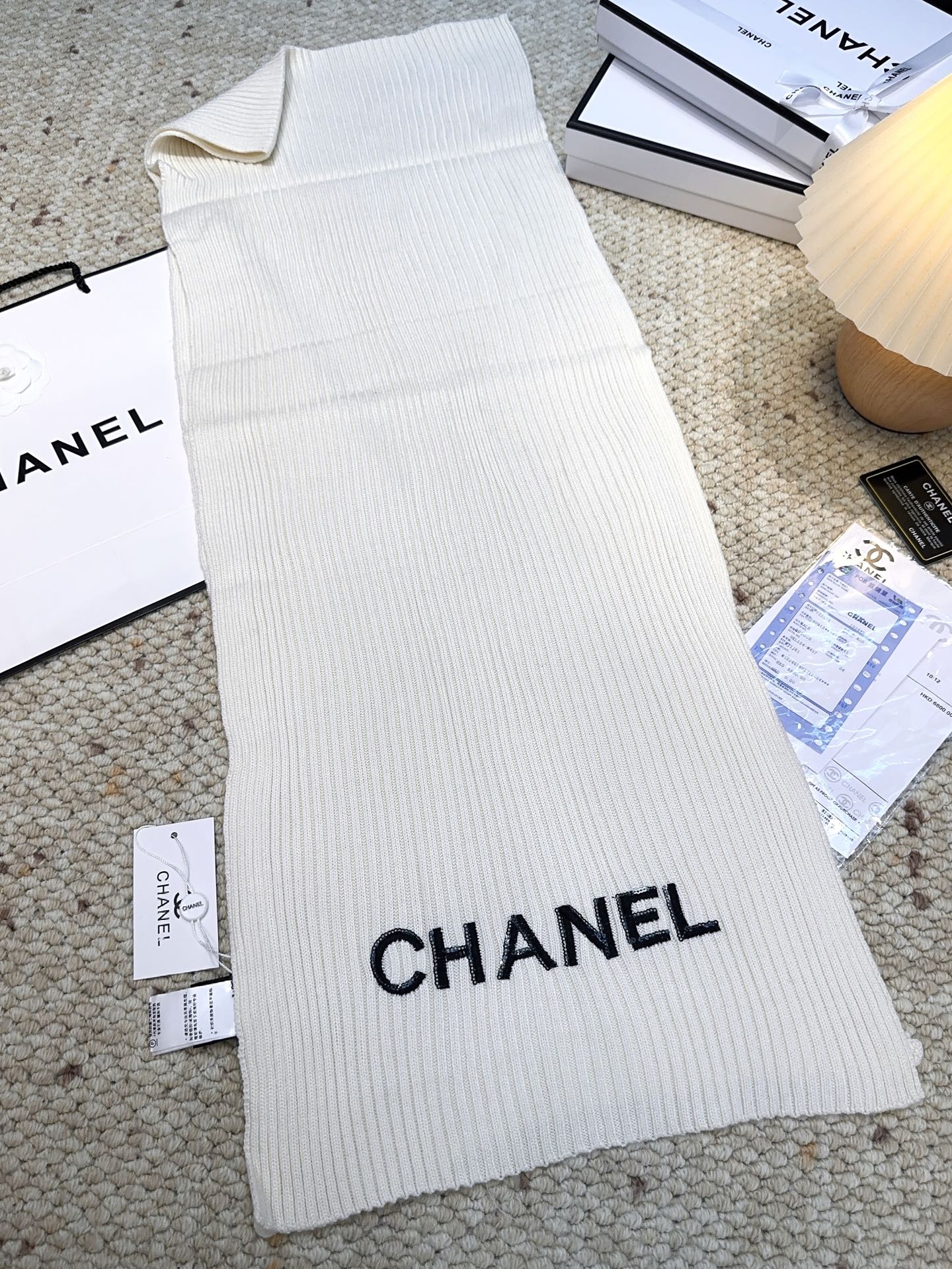 Chanel 特批100 秋冬新款香奈儿羊绒围巾 免代购级别 重工珠片 毛线双重刺绣 高级货 TA的高级与优雅