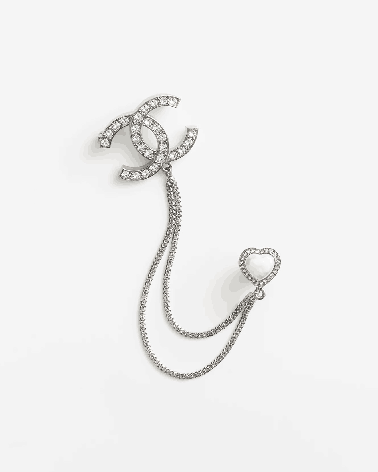 NO:766884,Ch@nel23B love rhinestone chain brooch, Chanel brooch, chanel, brooch, breastpin19860909Ch@nel23B爱心水钻链条胸针,香奈儿胸针,chanel,brooch，breastpin,Jewelry