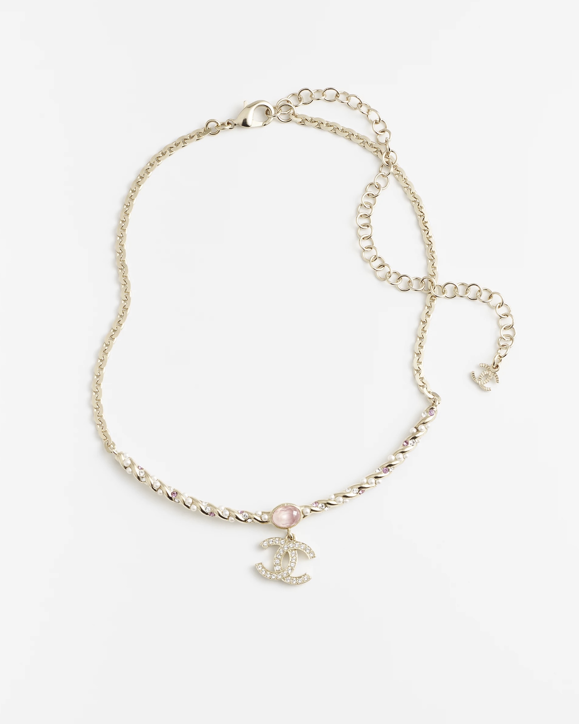 NO:104128,23p new pink diamond pattern pink bead diamond inlaid pearl necklace, Chanel necklace, chanel, necklace1986090923p新款粉钻麻花纹粉珠镶钻珍珠项链,香奈儿项链,chanel,necklace,Jewelry