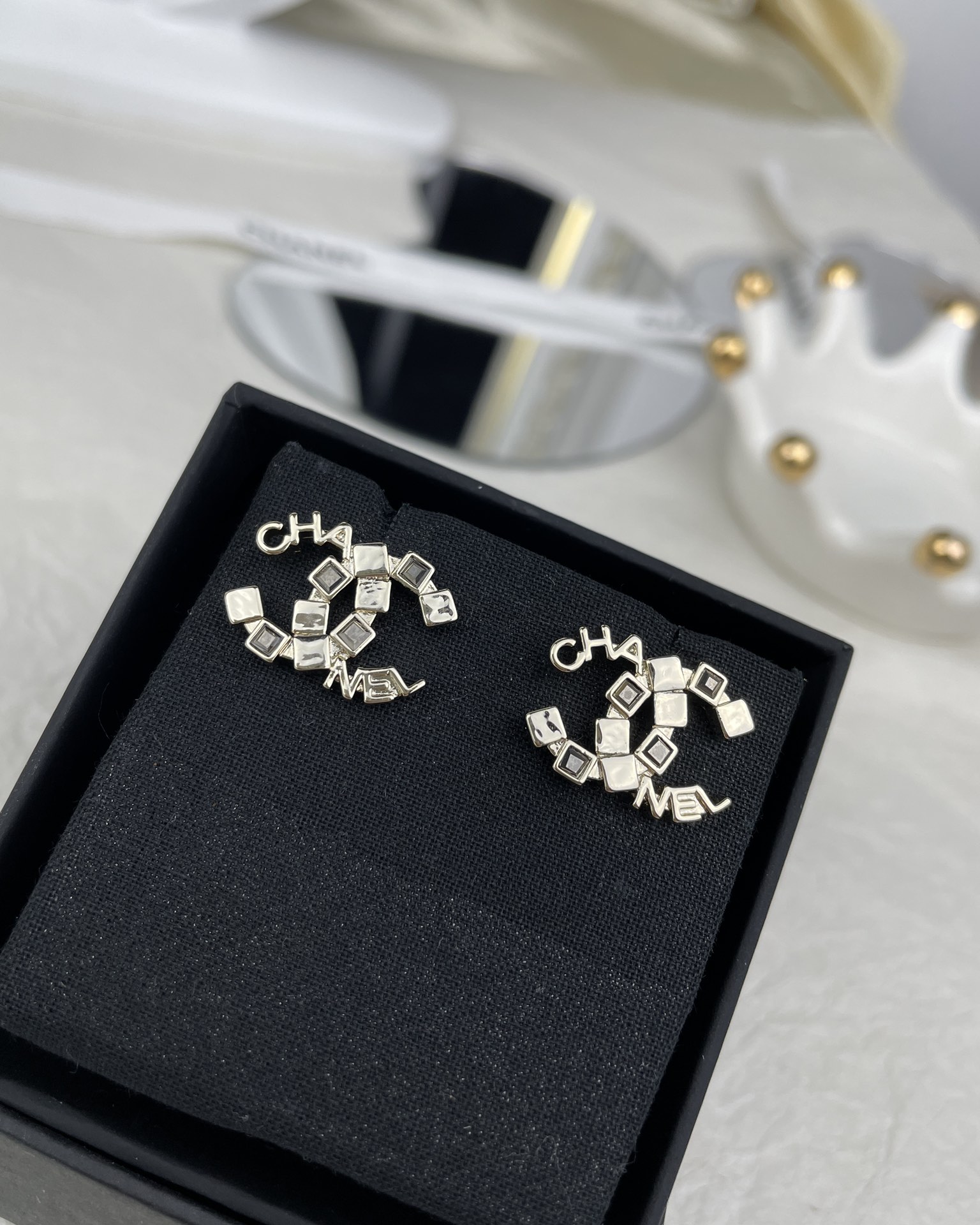 NO:101466,Ch@nel24C new double-layer square stud earrings, Chanel stud earrings, chanel19860909Ch@nel24C新款双层方块耳钉,香奈儿耳钉,chanel,Jewelry